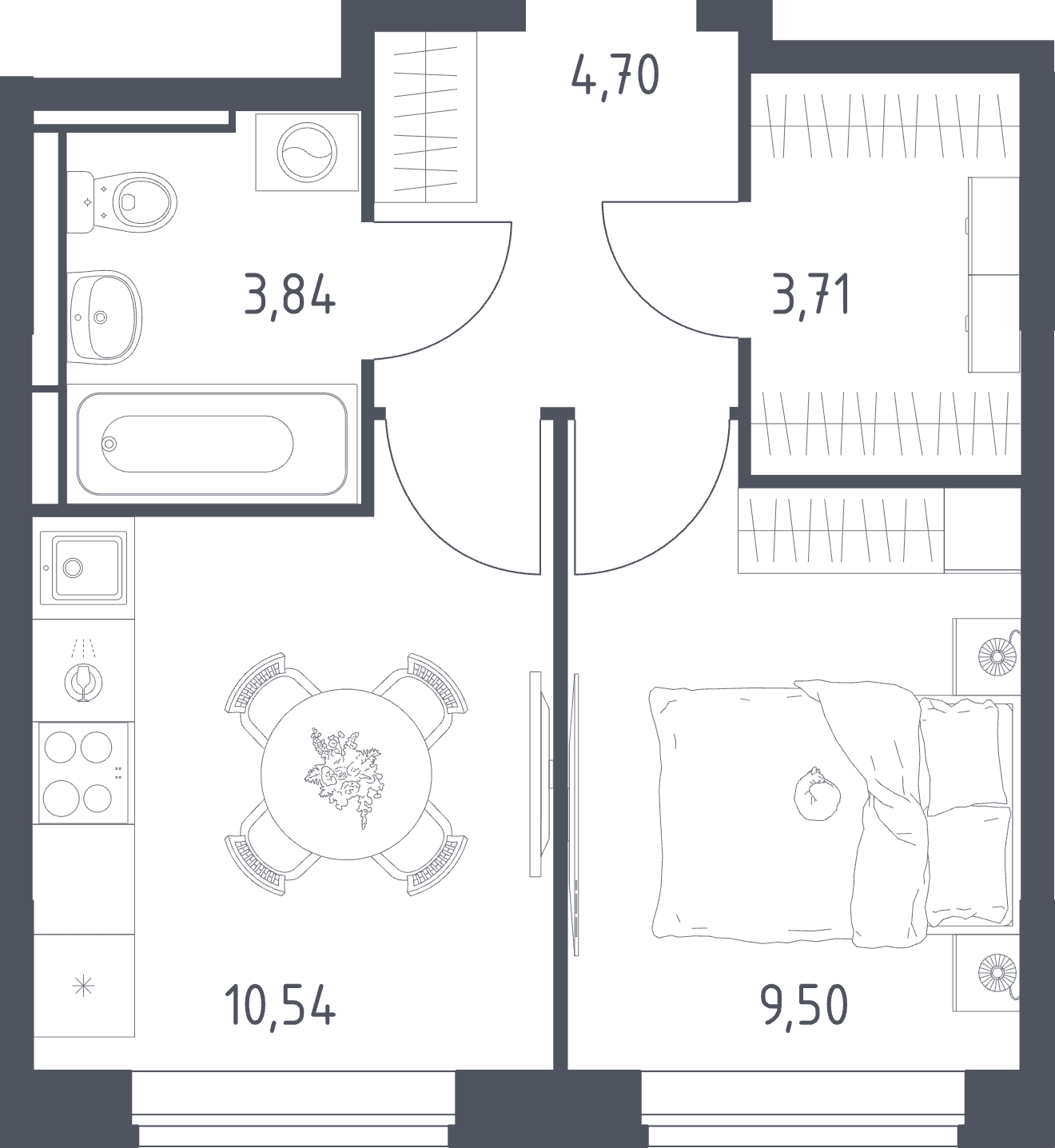 Планировка 1к 38м²