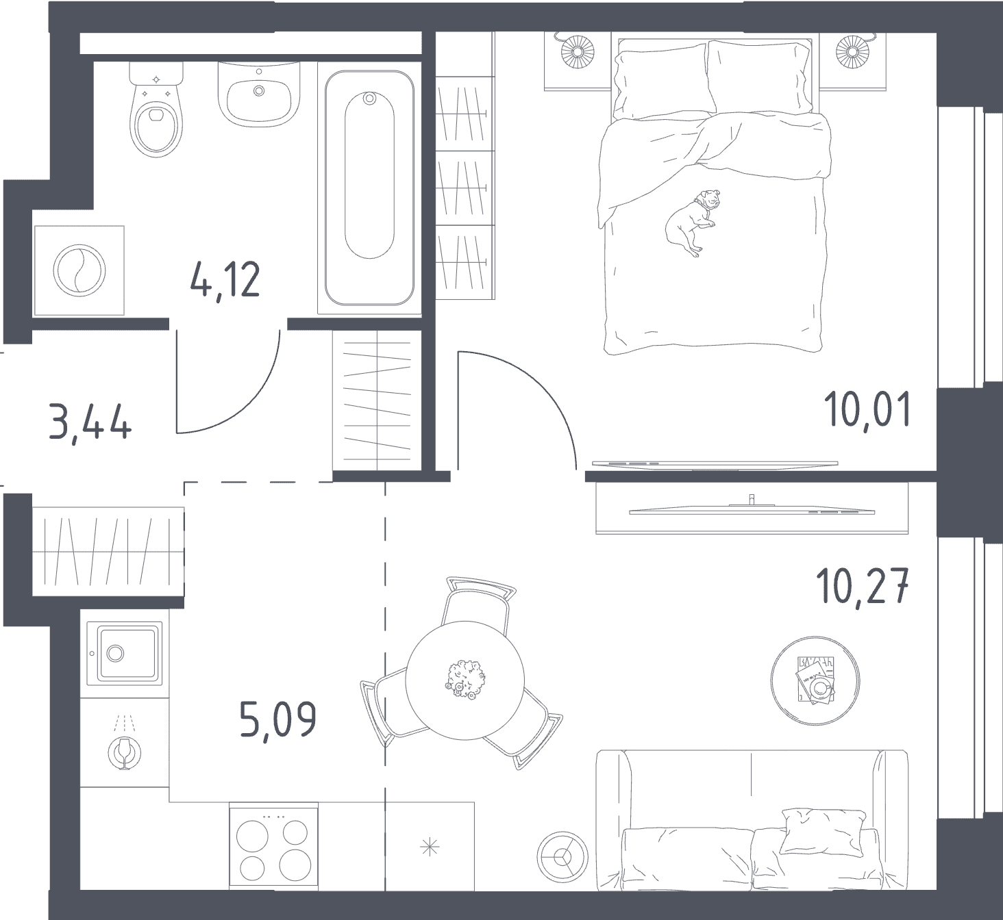 Планировка 1к 42м²